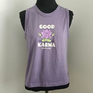 NWT Life is Good Cotton Crusher Boxy Good Karma Lotus Sleeveless Tee Top M